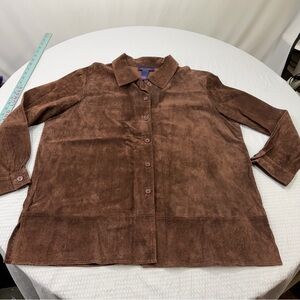 Denim&Co Brown Suede Button-Front Jacket